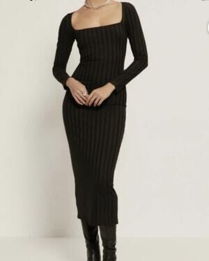 Reformation Brown Ribbed Neema Knit Dress M